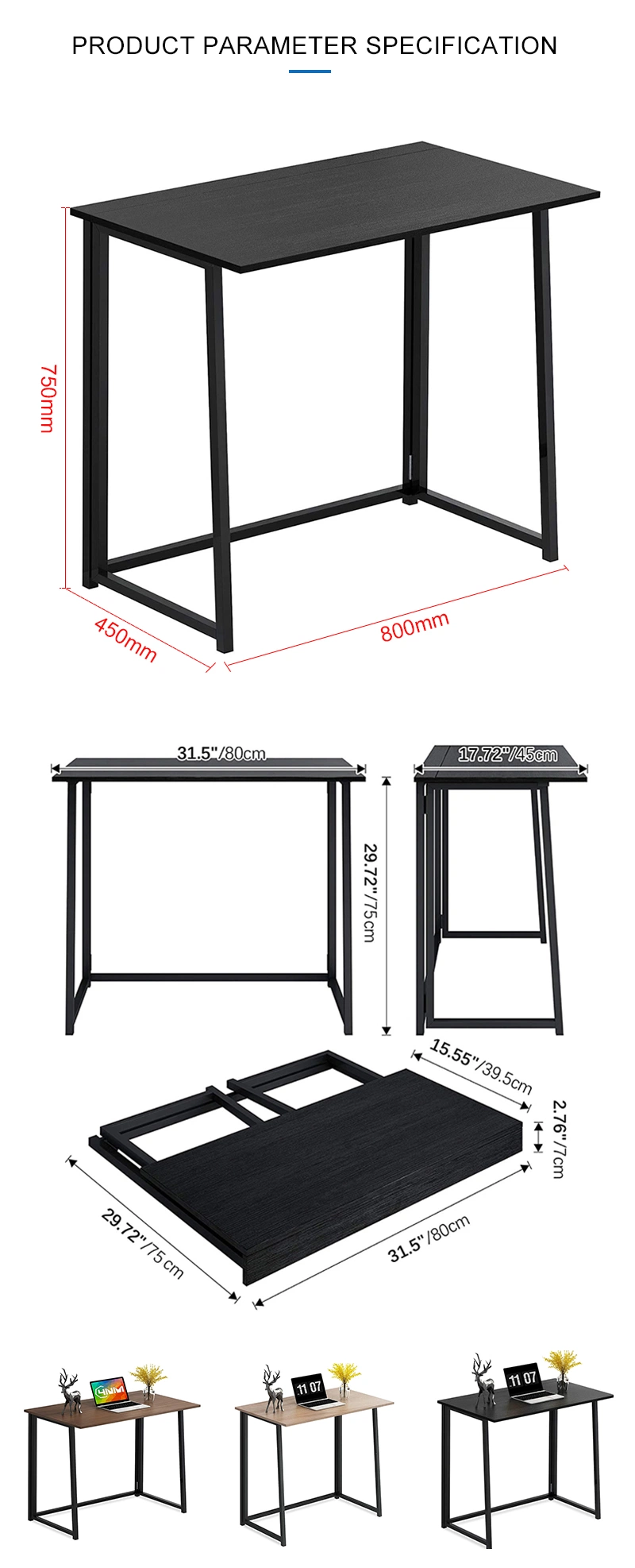 Factory Directly Fast Assemble Home Office Desk Computer Folding Tables