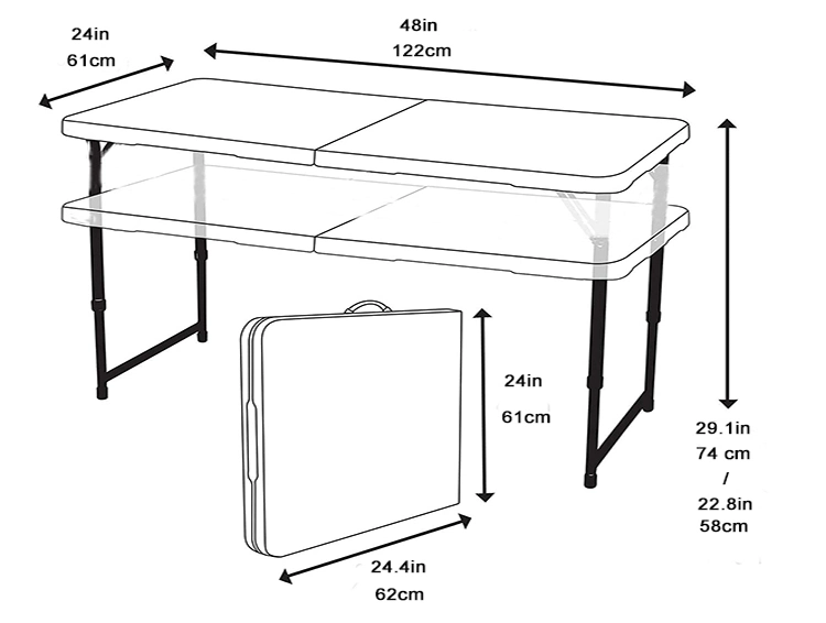 Multipurpose Plastic 4FT Rectangle Portable Black Fold-in-Half Folding Table with Design