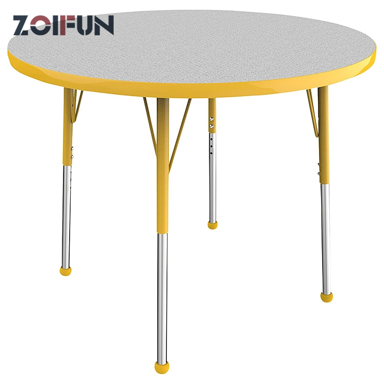 Zoifun 2022 New Children School Classroom Furniture Student Three Legs Wood HPL Laminate Activity Round Study Table Chair Set