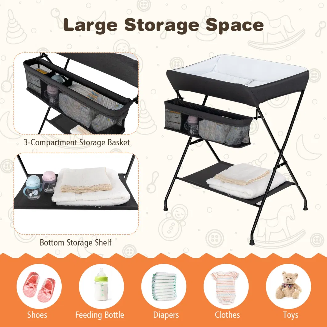 Folding Diaper Station Nursery Organizer Dark Gray Baby Changing Table