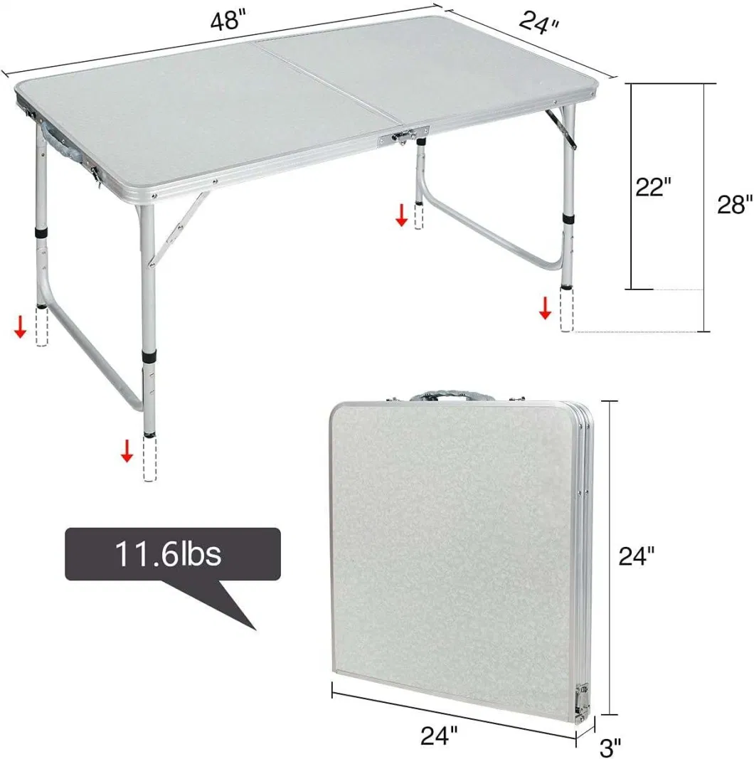 Aluminum Camping Table 4 Foot, Portable Folding Table Adjustable Height Lightweight for Picnic Beach Outdoor Indoor