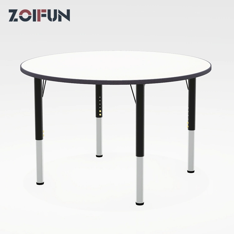 Zoifun 2022 New Children School Classroom Furniture Student Three Legs Wood HPL Laminate Activity Round Study Table Chair Set