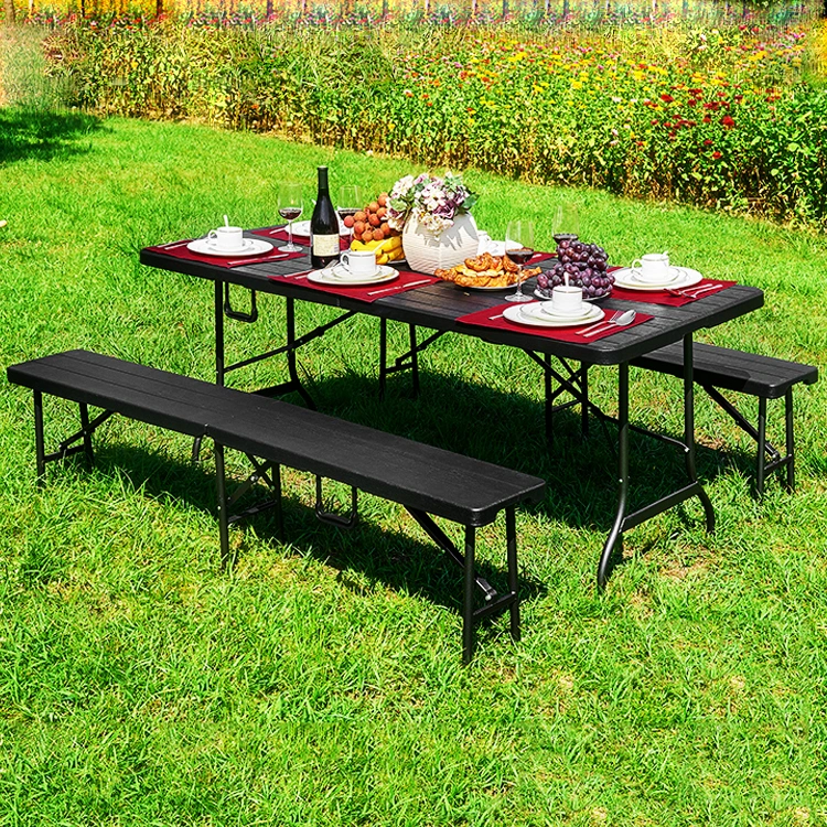 6 FT 180cm Portable Dining Outdoor Plastic Woodgrain Brown Long Folding Table