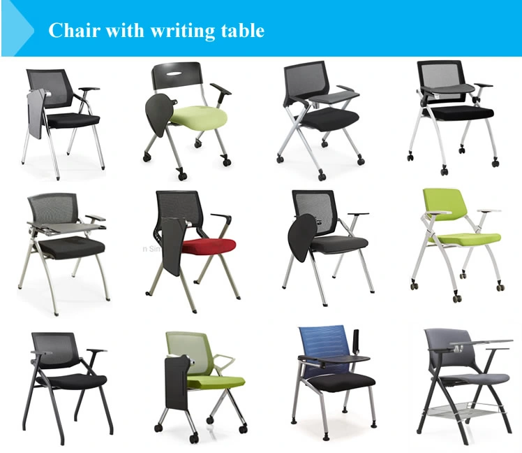 Office Upholstered Foldable Lecture Training Room Adult Student Study Tablet Arm Table Chair with Writing Pad for Sale