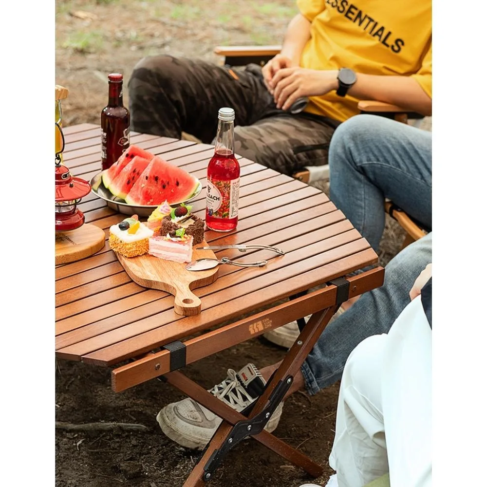 Waterproof Table Octagonal Camping Table Solid Wood Outdoor Folding Egg Roll Fine Polished Picnic Camping Portable Barbecue Bl20035