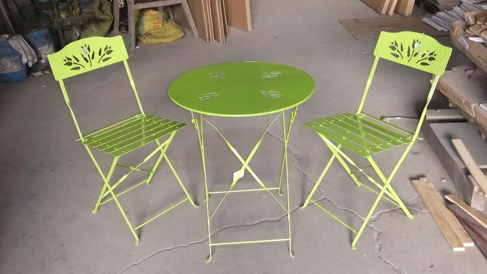 3 Piece Bistro Set Folding Chair with Round Folding Table