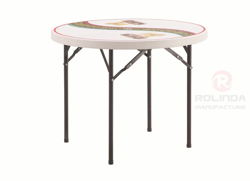 Round 94cm HDPE Material Plastic Backet Panel Metal Folding Table