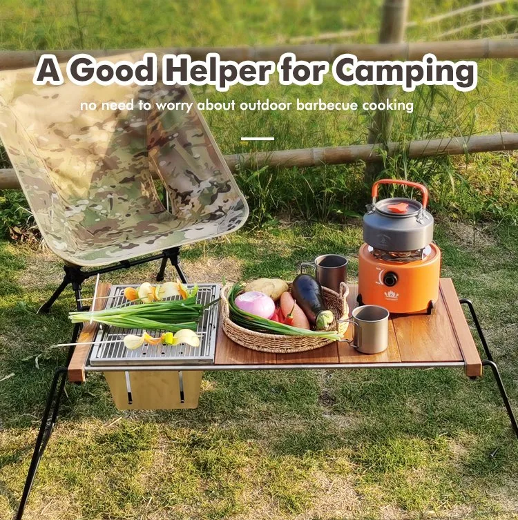 Portable BBQ Igt Camping Table Camping Wooden Folding Table