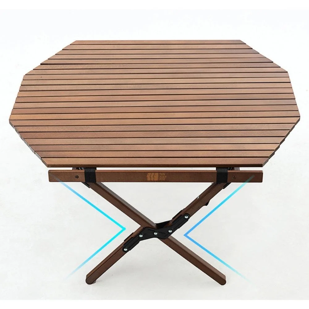Waterproof Table Octagonal Camping Table Solid Wood Outdoor Folding Egg Roll Fine Polished Picnic Camping Portable Barbecue Bl20035