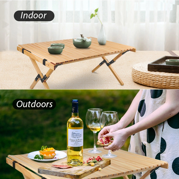Kinggear Outdoor Luxury Picnic BBQ Portable Folding Roll Top Wood Camping Table