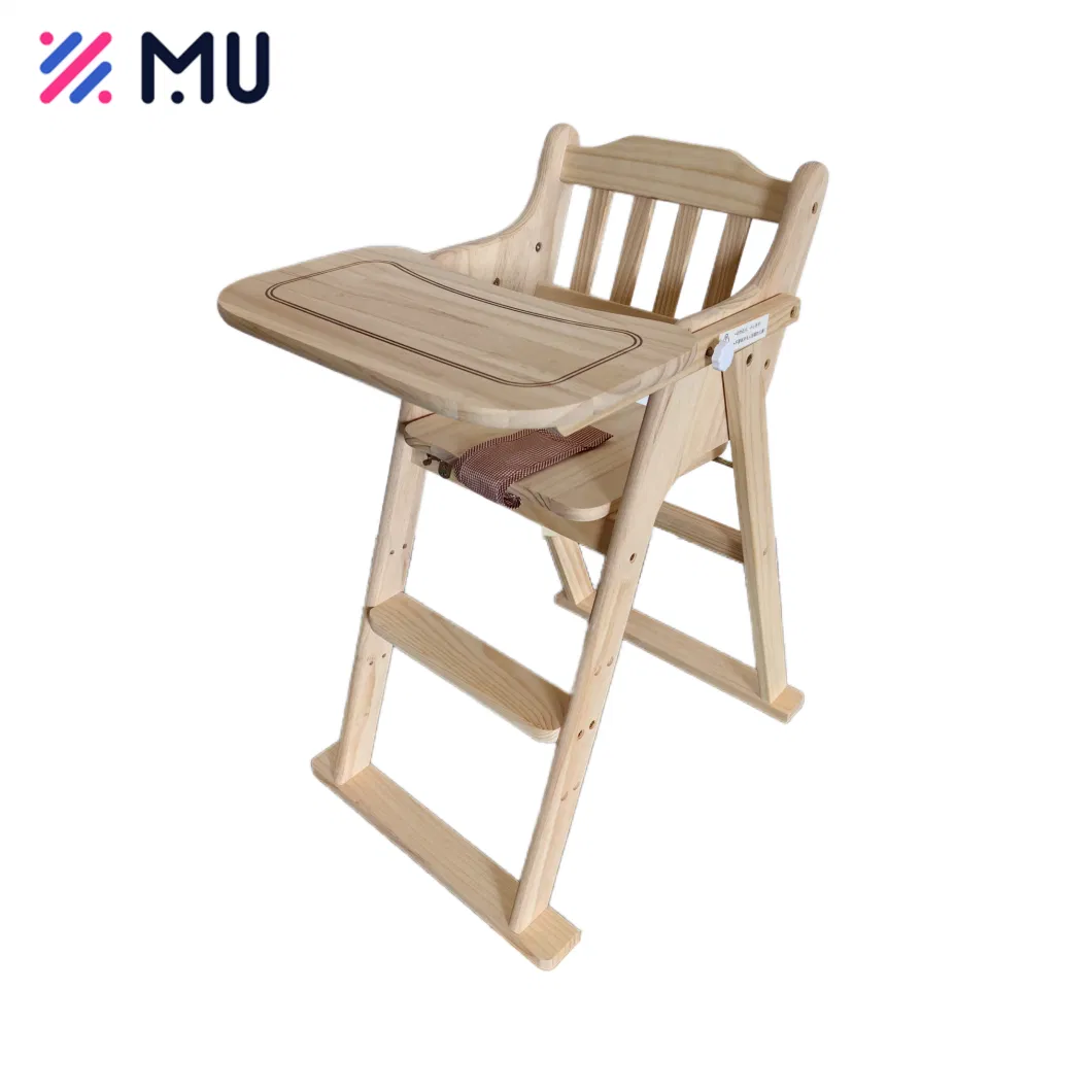 Pine Wooden Easy Fold Children Baby Dining Table Chair with Adjustable Tray