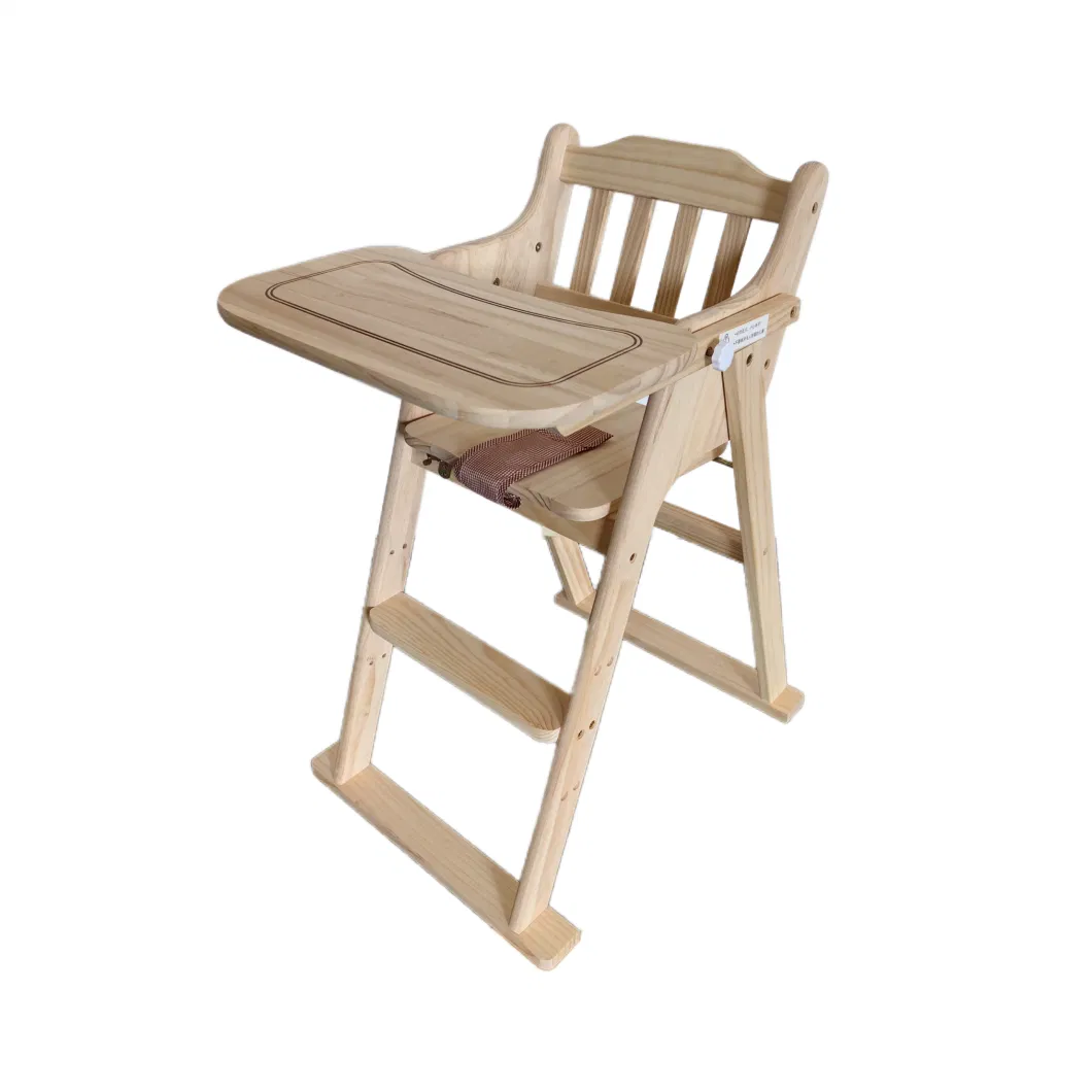 Pine Wooden Easy Fold Children Baby Dining Table Chair with Adjustable Tray