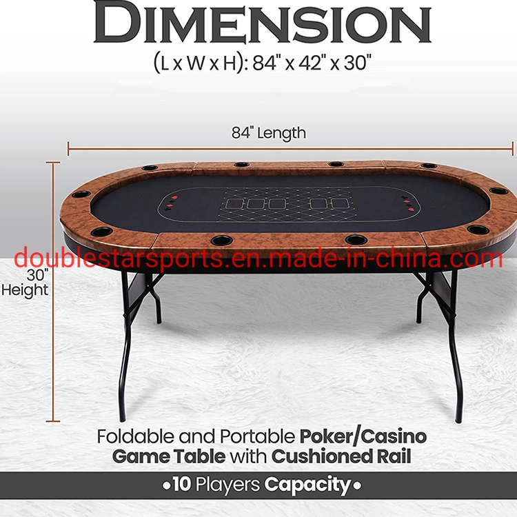 Foldable and Portable 10 Players Poker Casino Game Table with Cushioned Rail