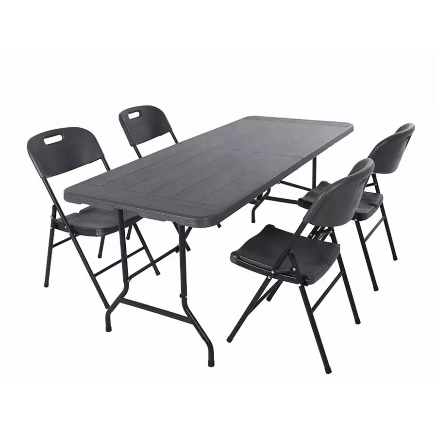 6 FT 180cm Portable Dining Outdoor Plastic Woodgrain Brown Long Folding Table