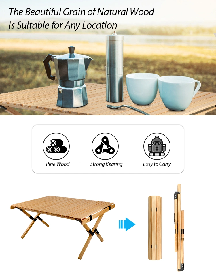 Kinggear Outdoor Luxury Picnic BBQ Portable Folding Roll Top Wood Camping Table