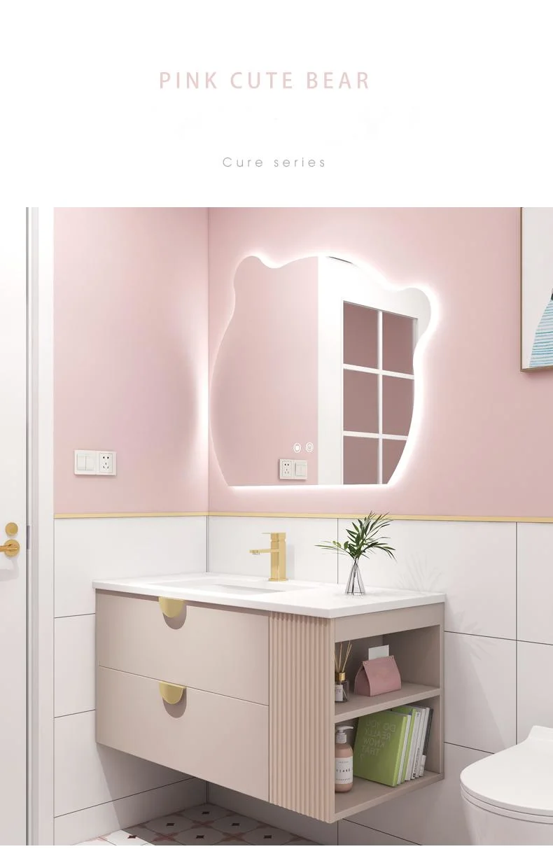 Light Luxury Pink Bathroom Cabinet and Cute Bear Smart Mirror Cabinet