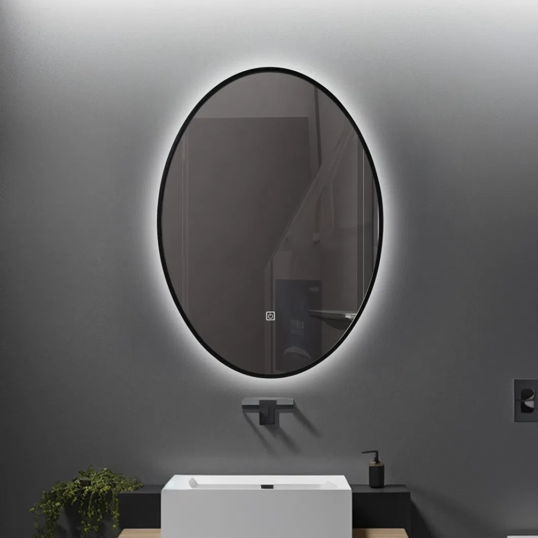 Modern Decorative Cosmetic Bathroom Vanity Mirrors Black Aluminum Framed Wall Hanging Mirror Furniture Espejo LED Mirror