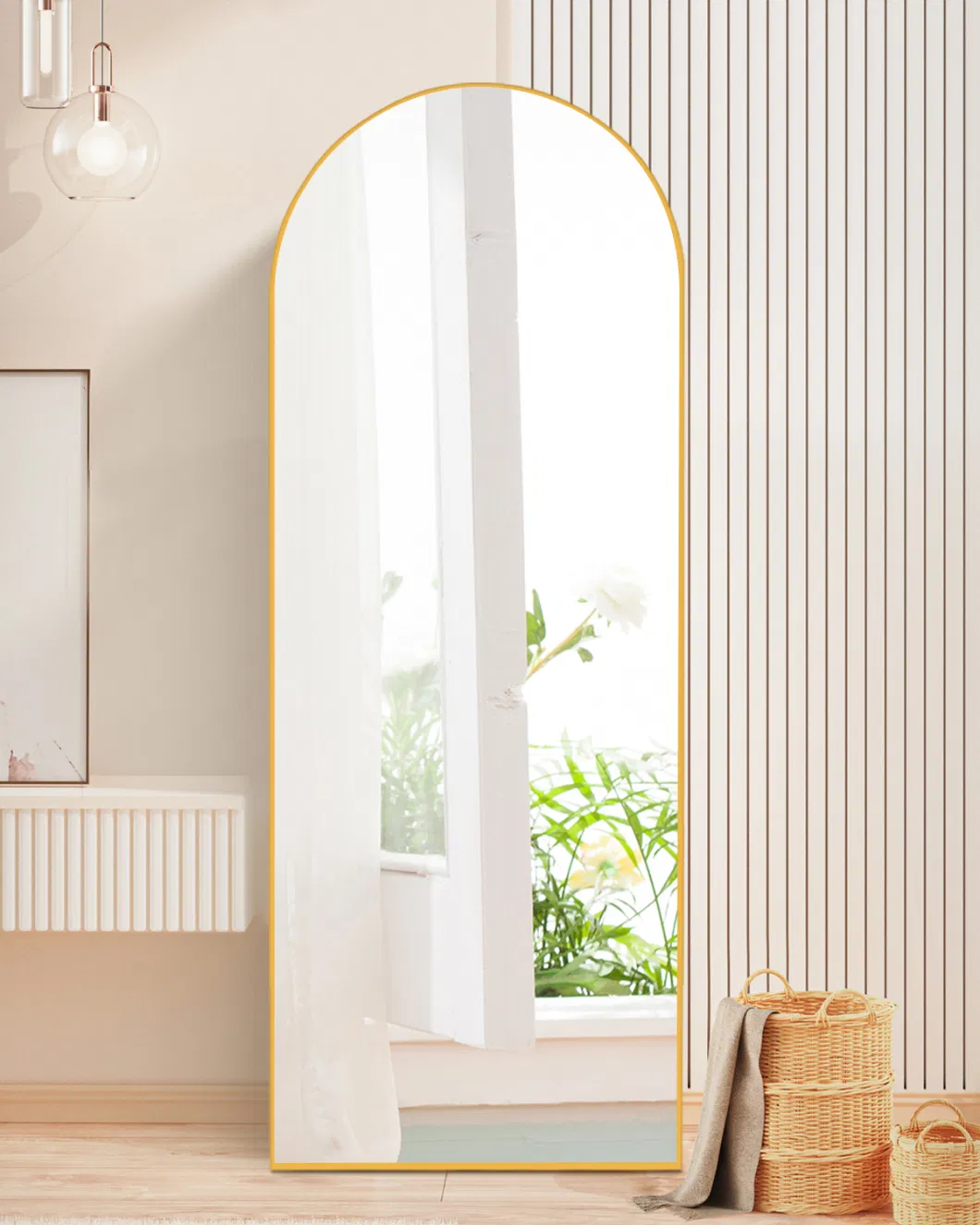 Arched Top Wall Decorative Floor Standing Derssing Full Body Length Wall Mounted Mirror 163*54cm