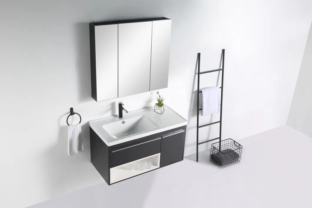 Sanitary Ware Black Color Light Luxury Bathroom Cabinet Ceramic Basin Sink Cabinets Mirrored Cabinet Vanity