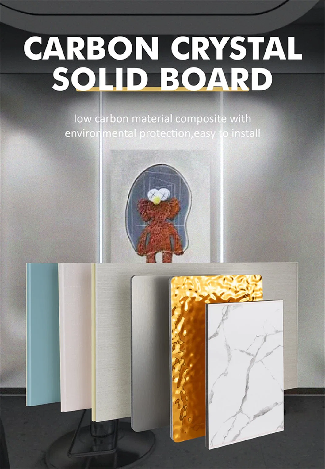 Carbon Crystal Salt Wood Fiber Mirror Solid Wall Panel UV/PVC Sheet