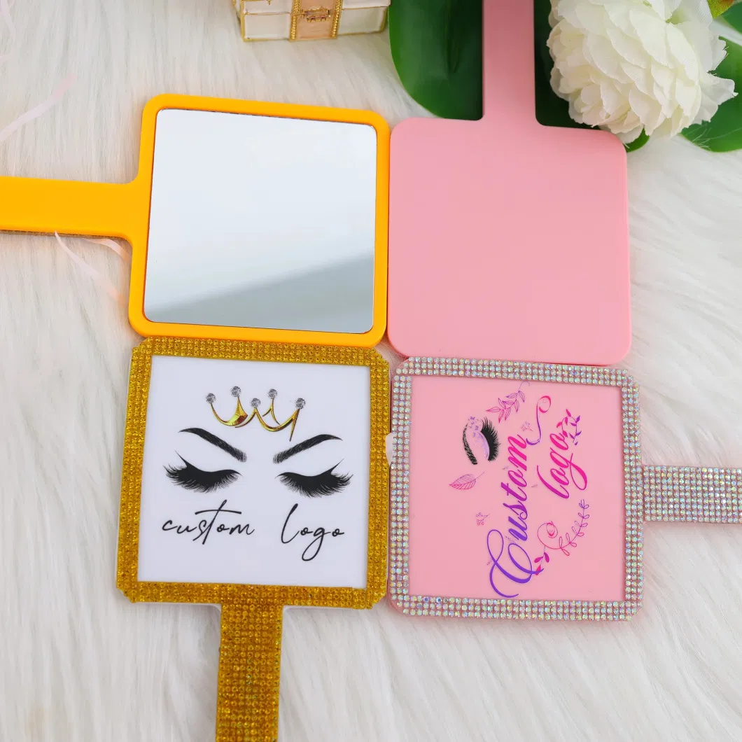 Square Extra Large Custom Make up Handle Hand Held Mirror White Color with Logo Big Handheld Mirror