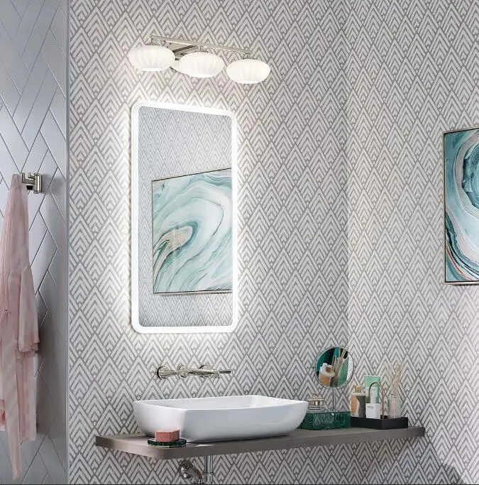 Modern Wall Hanging Mounted 2 Door LED Bathroom Mirror Cabinet Aluminum Medicine Cabinet with Defogger 3 Lights