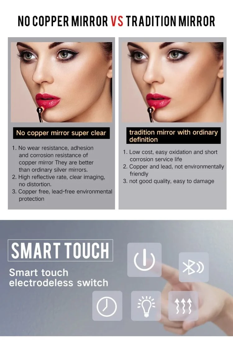 Rectangle Anti-Fog Full Length Espejos LED Makeup Lighting Smart TV Mirror