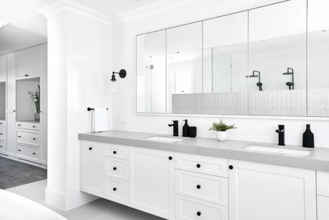 White Shaker Recessed Panel Lacquer Finish Master Bathroom Vanity Cabinets