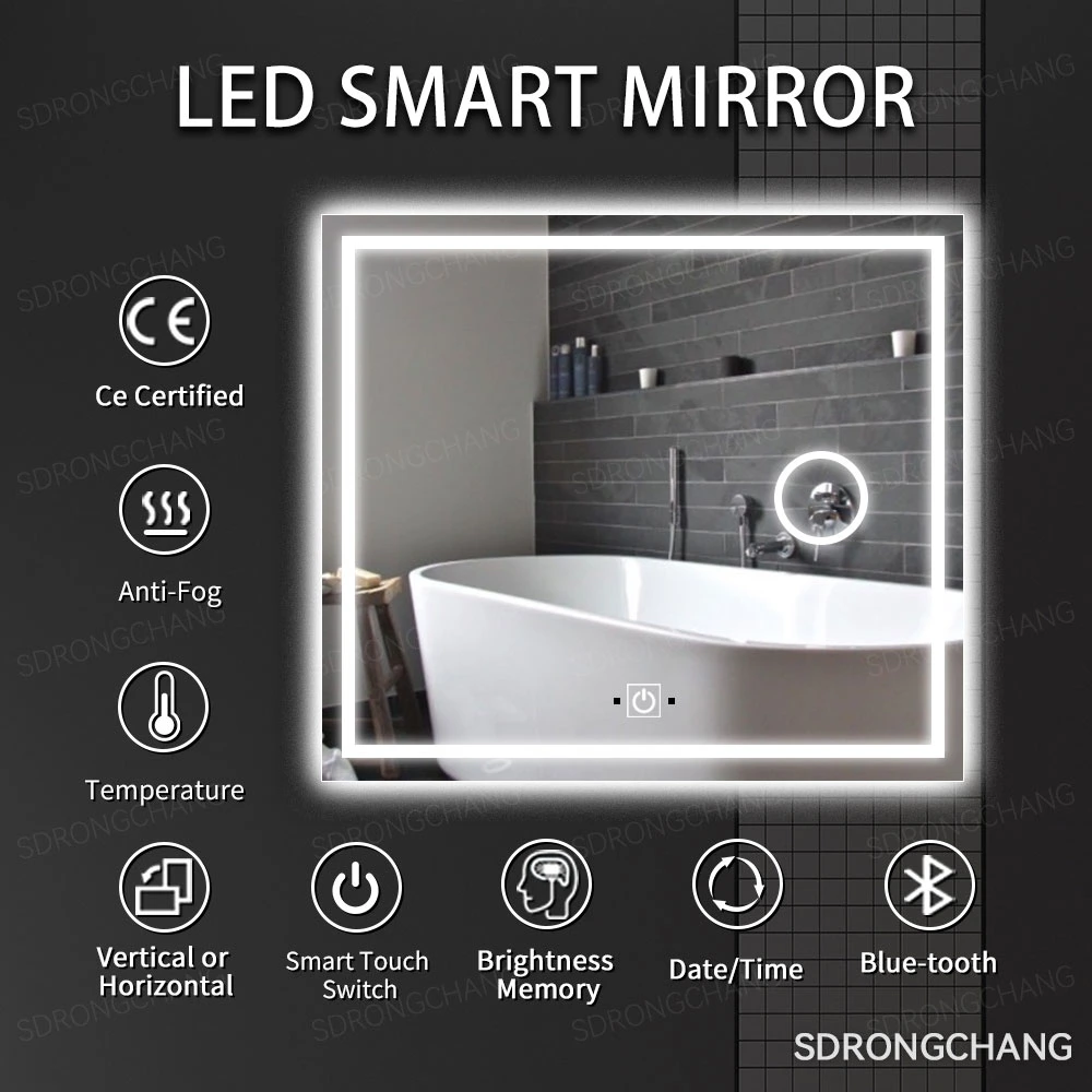 Wholesale Magnify Illuminated Anti-Fog Rectangle LED Smart Touch Display Light up Mirror with Bathroom LED Smart Mirror