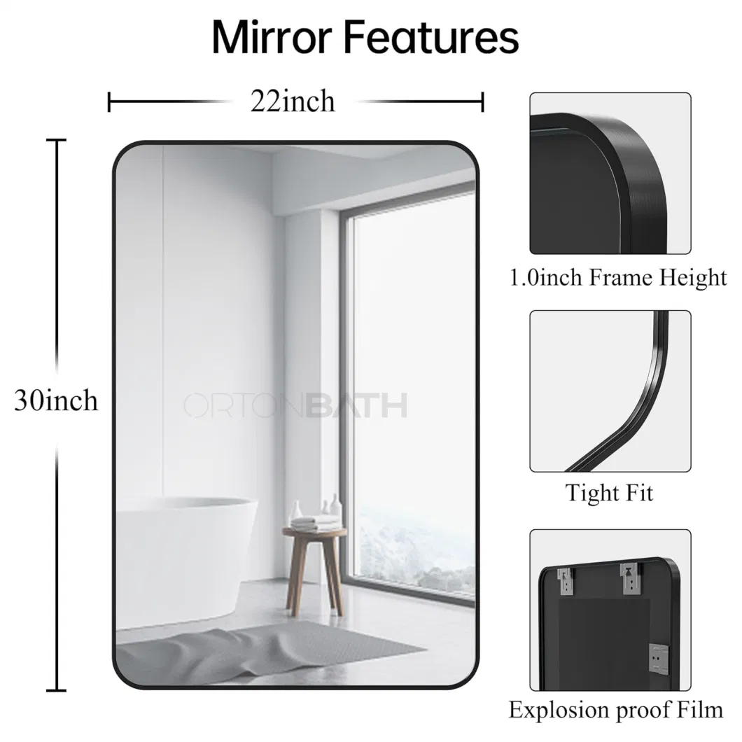 Ortonbath1 PS Framed Antique Look Shaped White Framed Bath Home Smart Wall Mounted Non-LED Mirror Bathroom Designer Art Mirror