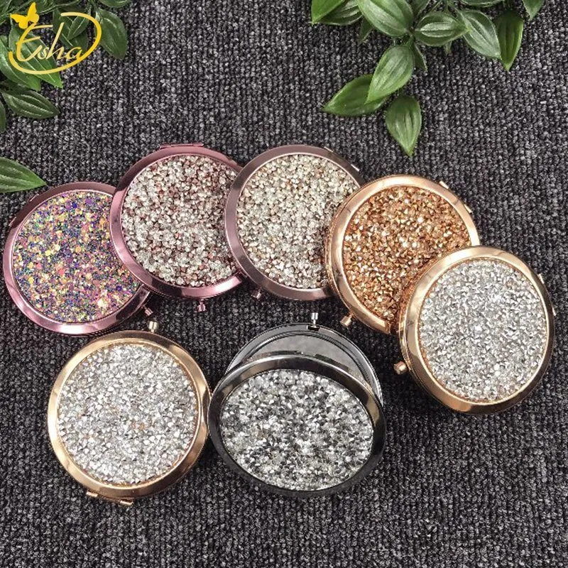 Round Small Makeup Cosmetic Mirror with Bling Bling