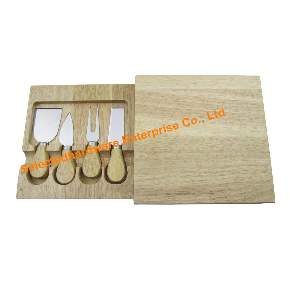 5PCS Wooden Cheese Box Cheese Slicer Knife Set