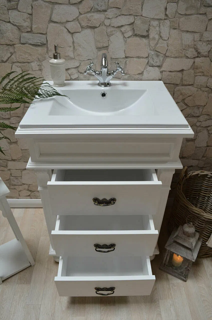 Guest Washbasin Solid Wood Bathroom Furniture Country Style Washbasin with Base Cabinet