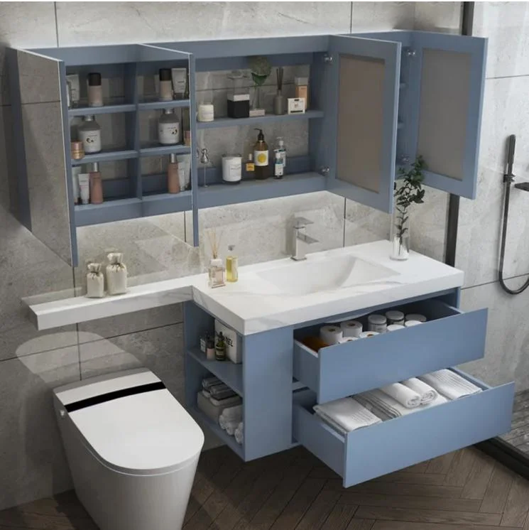 Mirrored Modern Furniture Plywood with Mirror Vanity Set Marble Countertop Bathroom Vanity Cabinet