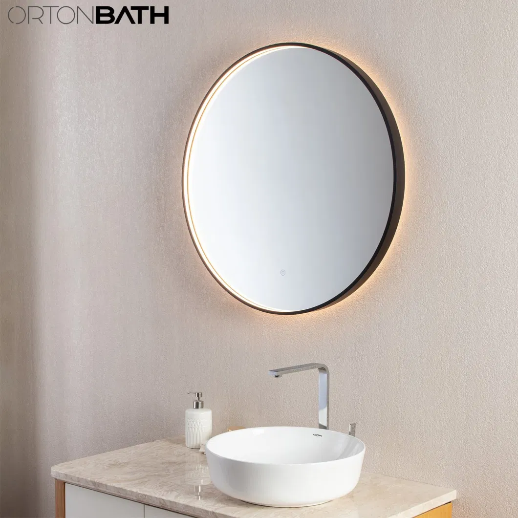 Ortonbath Large LED Gold Framed Round Bathroom Vanity Mirror with Motion Sensor, Gmhehly 24 Inch Circle Frame Wall Mirror with Anti-Fog