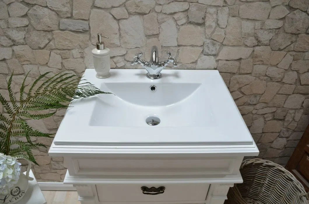 Guest Washbasin Solid Wood Bathroom Furniture Country Style Washbasin with Base Cabinet