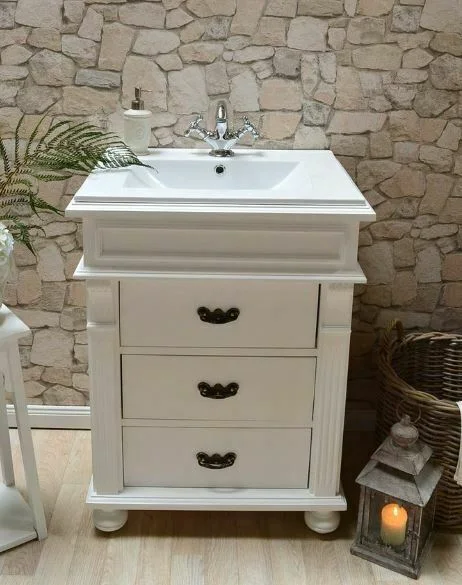 Guest Washbasin Solid Wood Bathroom Furniture Country Style Washbasin with Base Cabinet