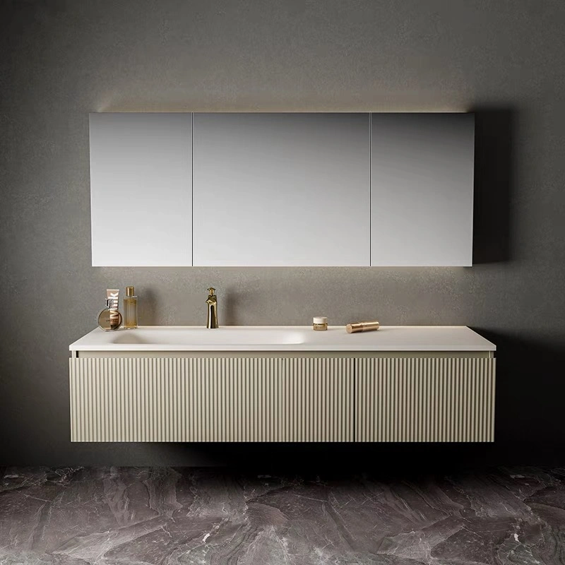 Factory Wholesale Simple Wall Hanging Solid Wood Bathroom Cabinet Wash Basin Cabinet Set Bathroom Vanity LED Bathroom Mirror Cabinets Recessed