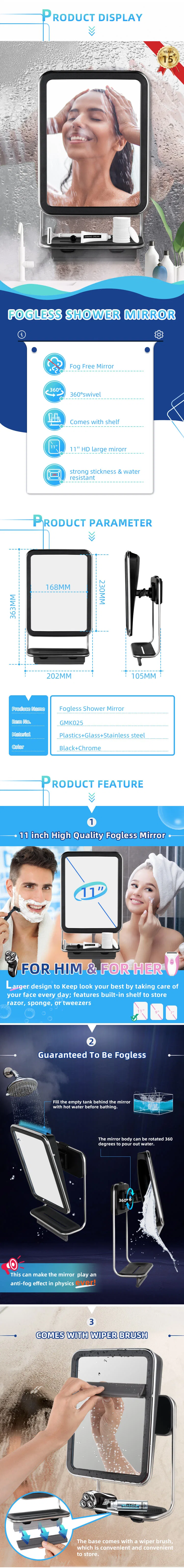 Anti Fog Wall Mounted Bathroom No Fog Men Shaving Mirror with Razor Holder