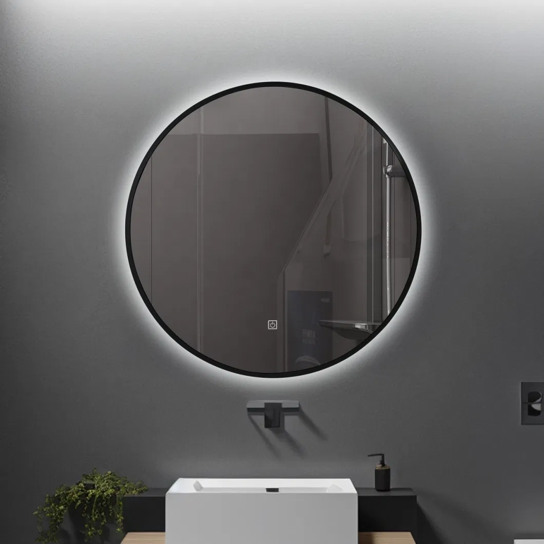 Modern Decorative Cosmetic Bathroom Vanity Mirrors Black Aluminum Framed Wall Hanging Mirror Furniture Espejo LED Mirror