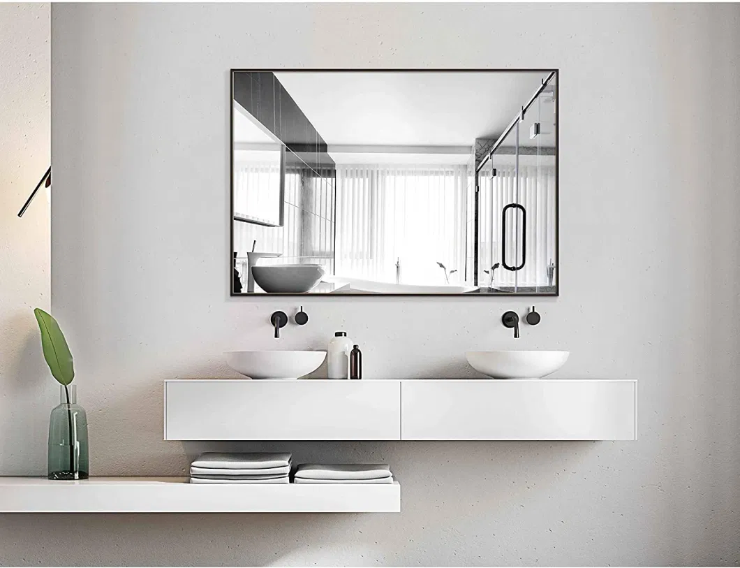 ORTONBATH Black Aluminum 316 Stainless Steel Framed Home Smart Wall Mounted Nonled Mirror Bathroom Designer Art Bath Mirror