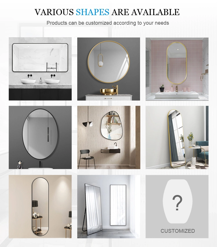 Home Decor Modern Round Oval Aluminium Mirror Bathroom Wall Mounted Makeup Mirror