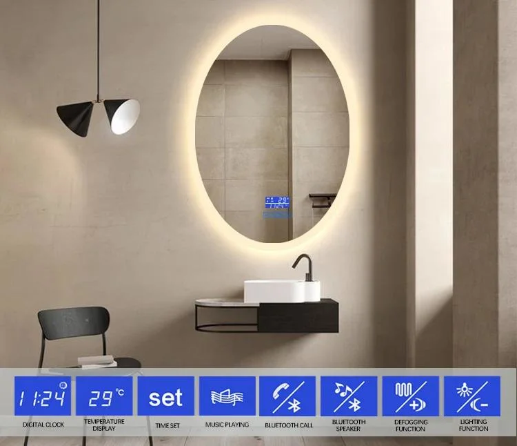 Bathroom Front and Back Light Oval LED Mirror Oval Lighting Mirror Bathroom Anti-Fog Mirror IP54 Waterproof