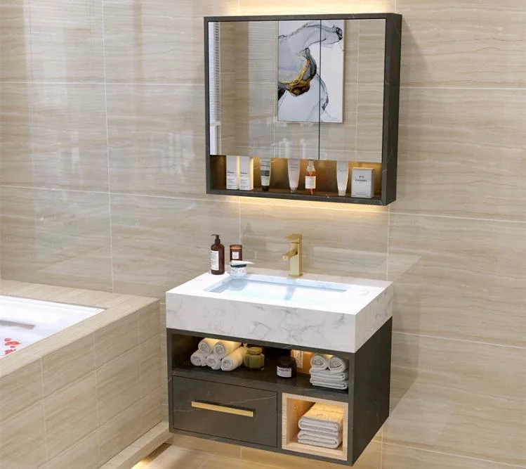 Mirrored Modern Furniture Plywood with Mirror Vanity Set Marble Countertop Bathroom Vanity Cabinet