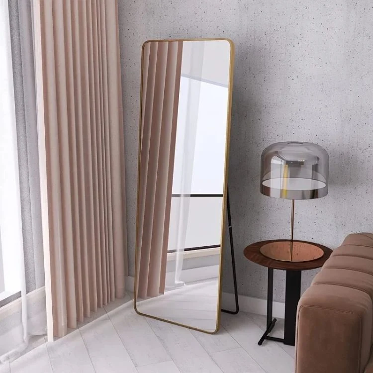 Aesthetic Large Dressing Mirror Dressing Black Gold Aluminum Alloy Framed Mirror Full-Length Mirror Dressing Table