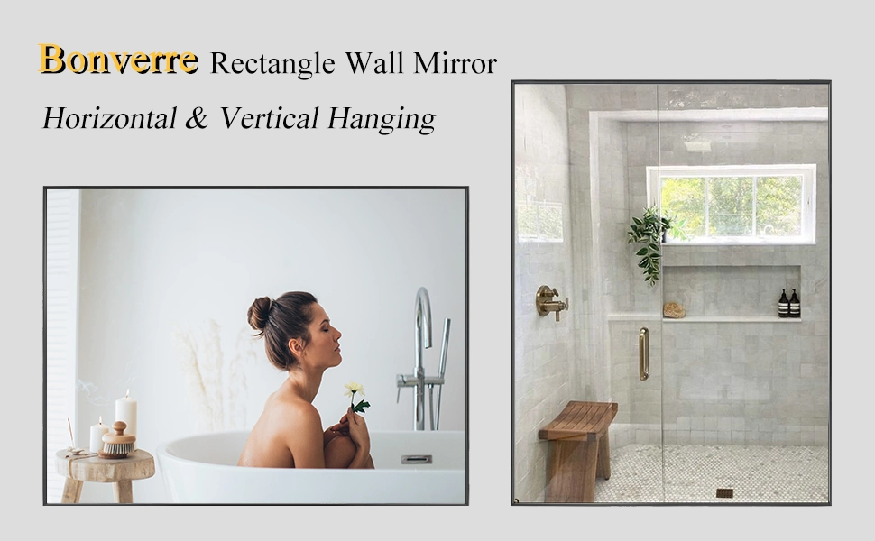 20 X 30 Inch Rectangle Wall Mirror, Aluminum Frame Rectangular Mirror for Bathroom, Vanity, Bedroom, Living Room, Entryway, Wall Mounted Horizontal or Vertical,