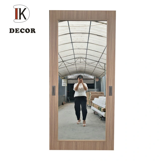 Wood Frame Mirrored Barn Door with Customized Valance Hardware Handle