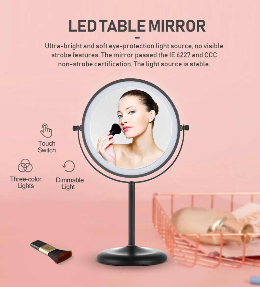Espelho 1X/5X LED Mirror Free Angle Adjustment Round Desk Standing Makeup Mirror