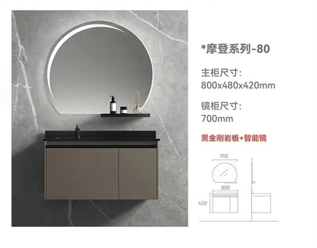 Manufacturer Luxury Custom Design Sintered Stone Cabinet Basin and LED Light Mirror
