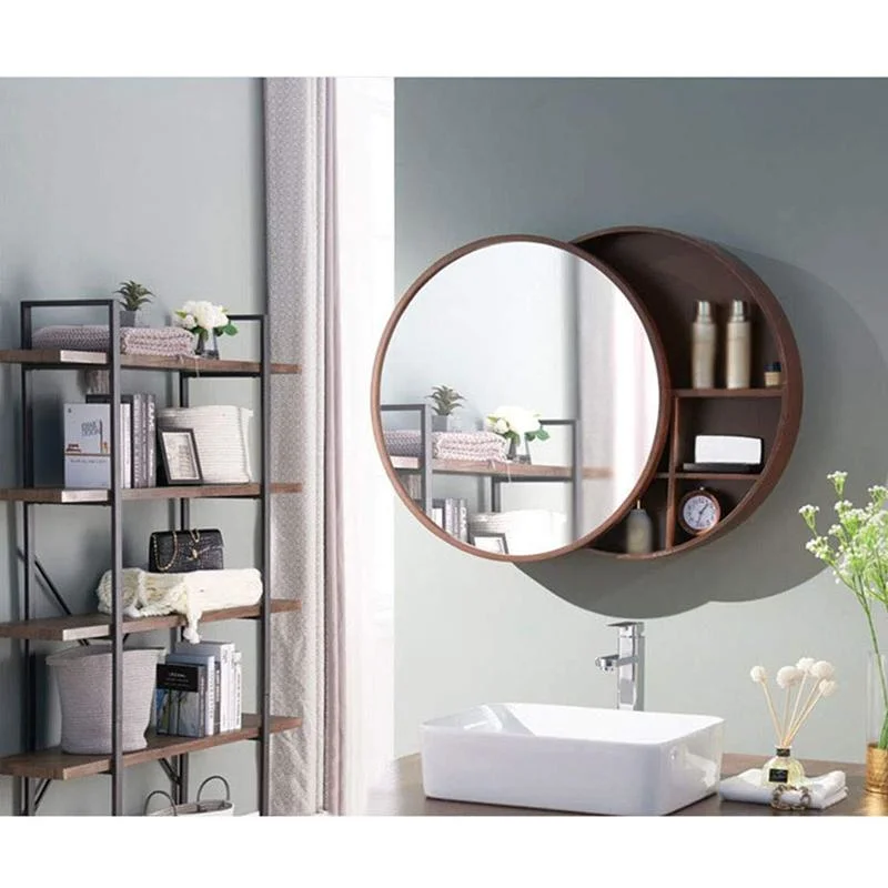 Round Mirror Wall Mounted Modern Storage Cupboard Bathroom Cabinet Mirror